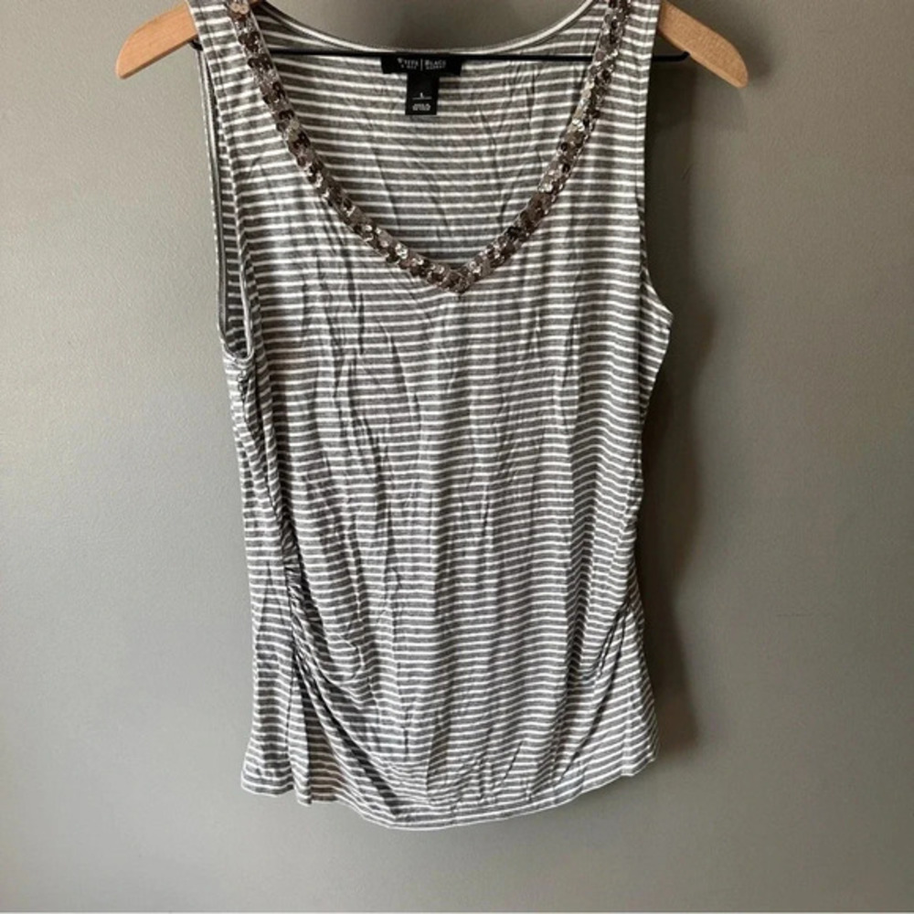 White House Black Market | WHBM | SEQUIN TANK TOP WHITE GREY LARGE